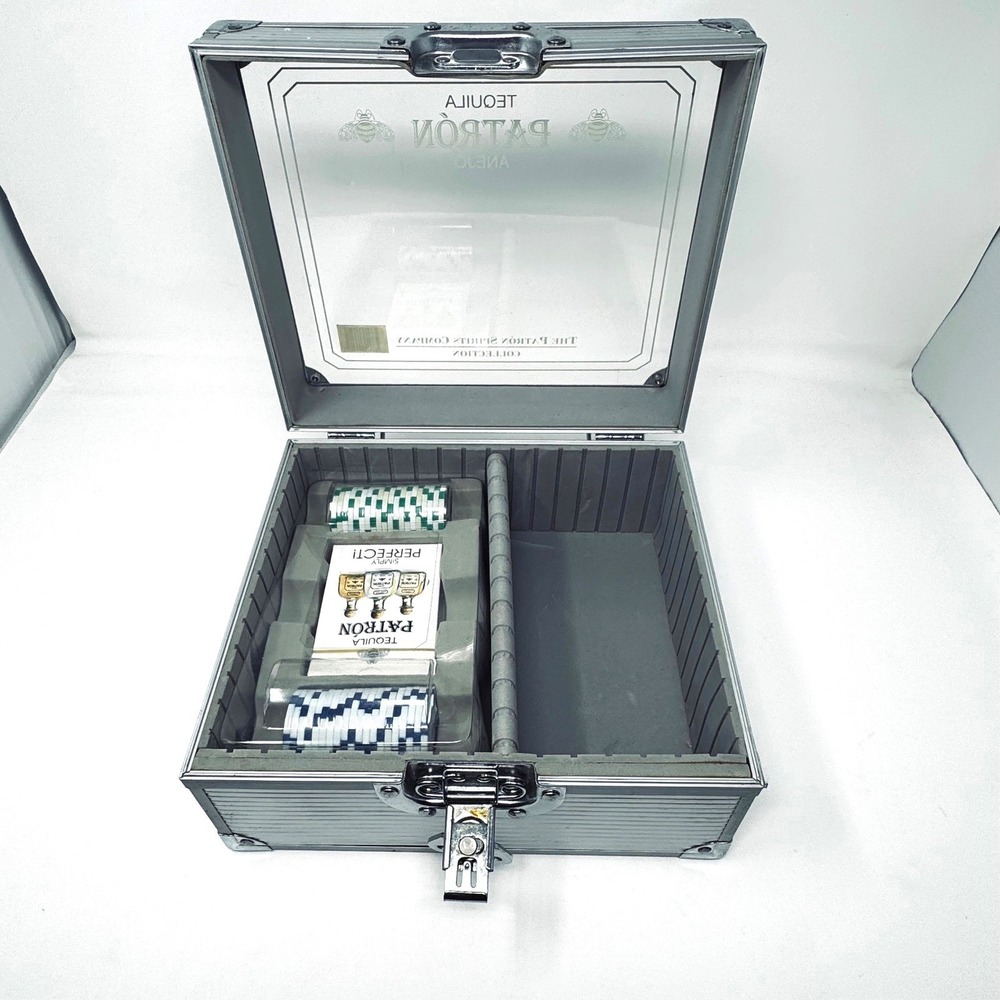 Tequila Patron Anejo Poker Set Aluminum Case Playing Cards Poker Chips Collector
